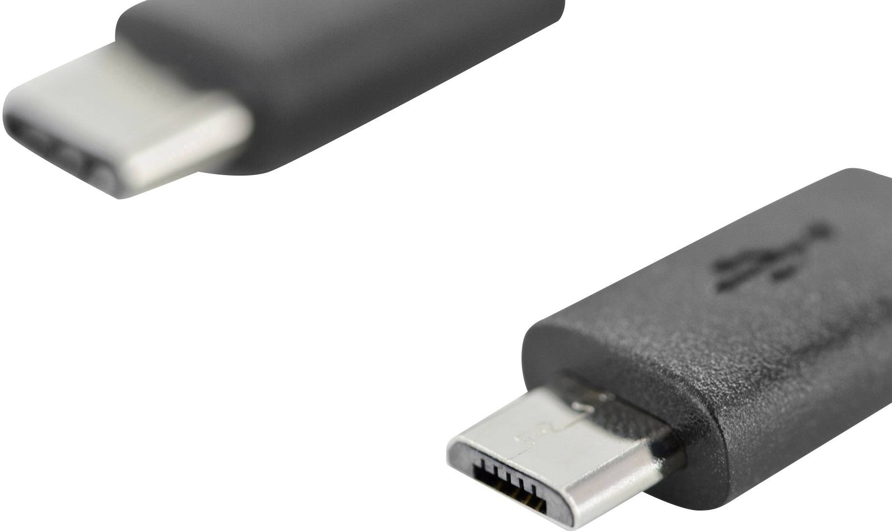Digitus USB-Kabel USB 2.0 USB-C® Stecker, USB-Micro-B Stecker 1.80 m Schwarz Rund, beidseitig verwendbarer Stecker, doppelt geschirmt