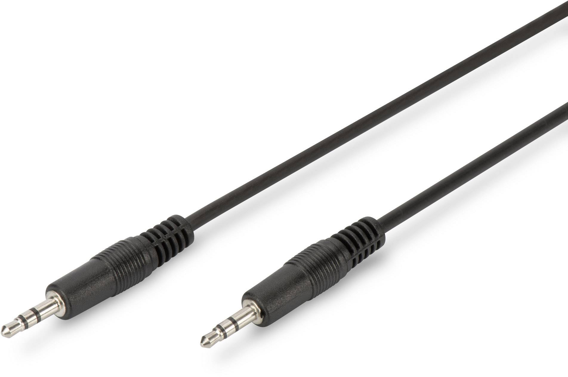 Schwarzes Audiokabel mit zwei 3,5-mm-Klinkensteckern an den Enden.