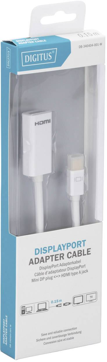 Digitus DB-340404-001-W HDMI / Mini-DisplayPort Adapter [1x Mini-DisplayPort Stecker - 1x HDMI-Buchse] Weiß Rund, doppelt