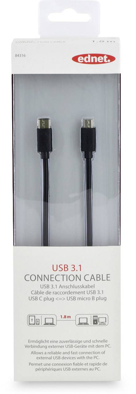 ednet 1.80 m Schwarz Rund, beidseitig verwendbarer Stecker, doppelt geschirmt 84316