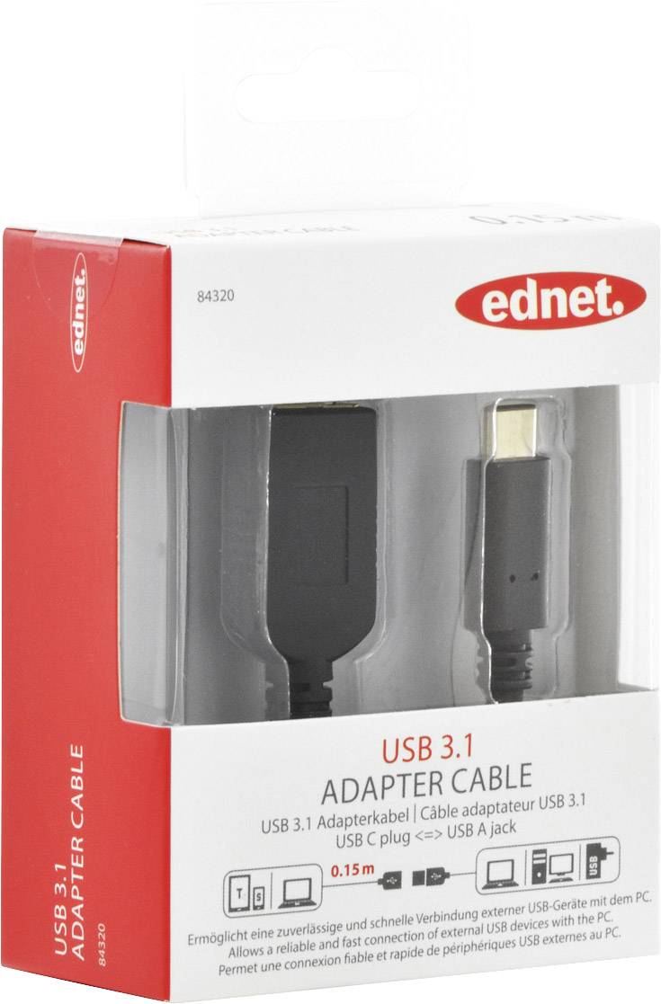 ednet USB 3.2 Gen 1 (USB 3.0) Adapterkabel [1x USB 3.2 Gen 1 Buchse A (USB 3.0) - 1x USB-C™ Stecker] 84320 mit OTG-Funktion