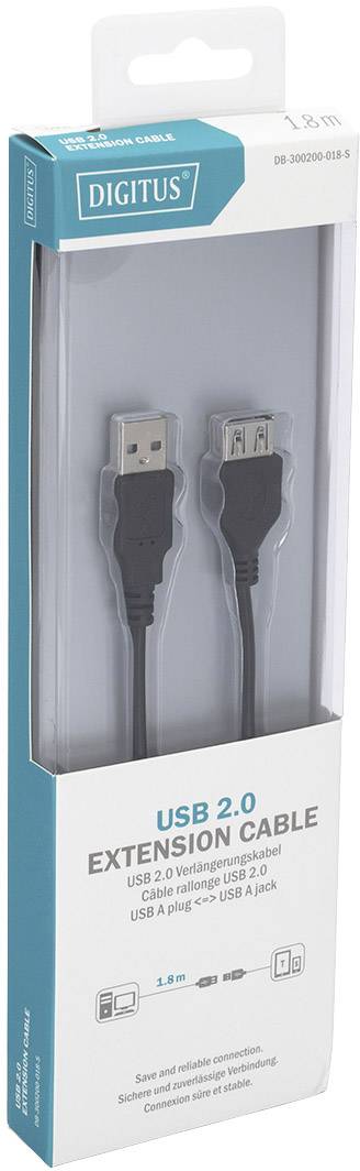 DIGITUS USB 2.0 Verlängerungskabel, Stecker-Kupplung, 1,8 m (11006526)