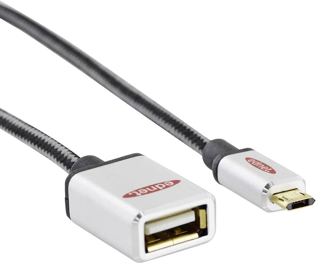 Ednet USB 2.0 Adapterkabel [1x USB 2.0 Buchse A - 1x USB 2.0 Stecker Micro-B] mit OTG-Funktion