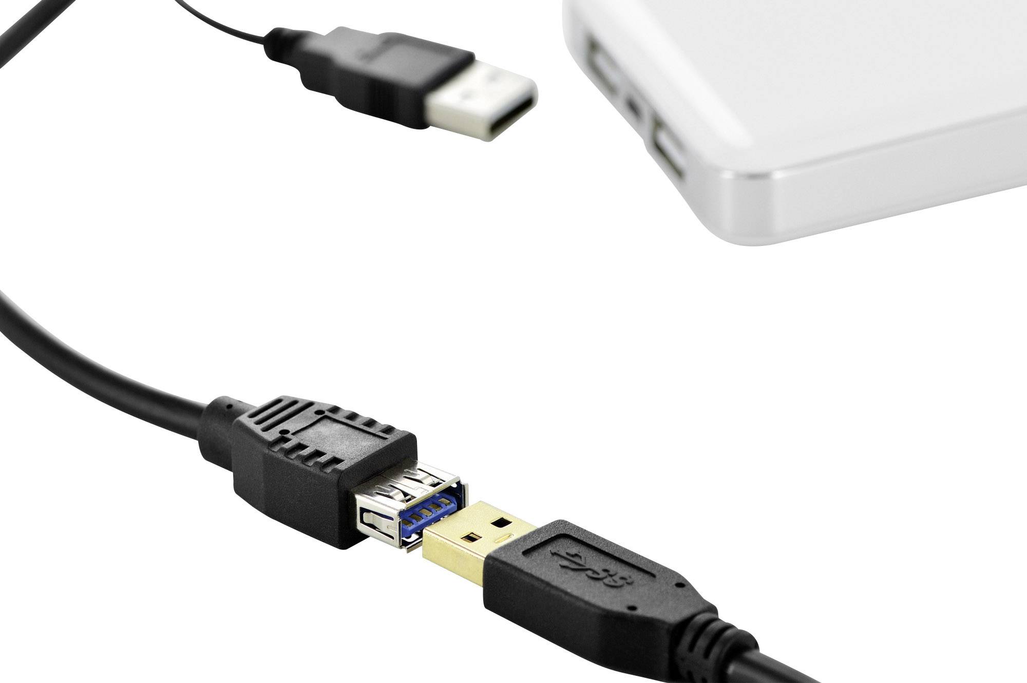 Ednet USB-Kabel USB 3.2 Gen1 (USB 3.0 / USB 3.1 Gen1) USB-A Stecker, USB-A Buchse 30.00cm Schwarz Rund, beidseitig verwendbarer