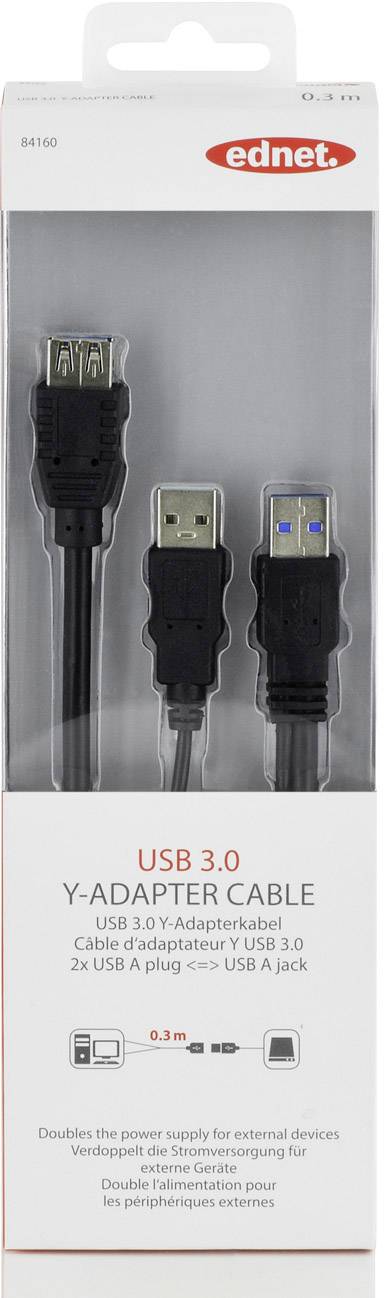 Ednet USB-Kabel USB 3.2 Gen1 (USB 3.0 / USB 3.1 Gen1) USB-A Stecker, USB-A Buchse 30.00cm Schwarz Rund, beidseitig verwendbarer