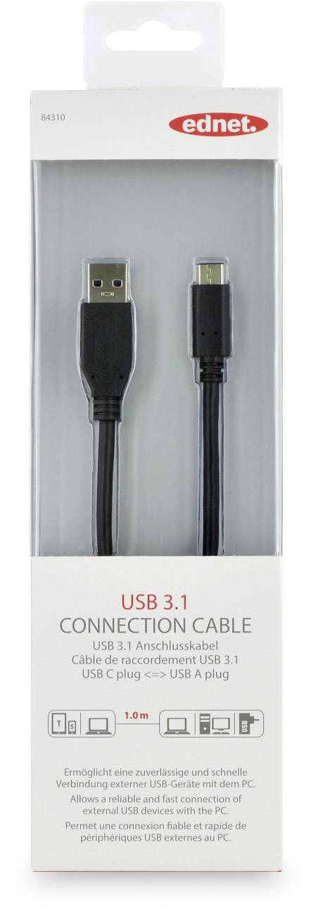 ednet    1.00 m Schwarz Rund, beidseitig verwendbarer Stecker, doppelt geschirmt