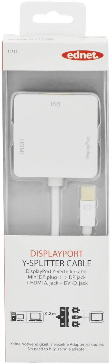 ednet 84511 DVI / DisplayPort / HDMI / Mini-DisplayPort Adapter [1x Mini-DisplayPort Stecker - 1x DVI-Buchse 24+1pol., DisplayPort Buchse