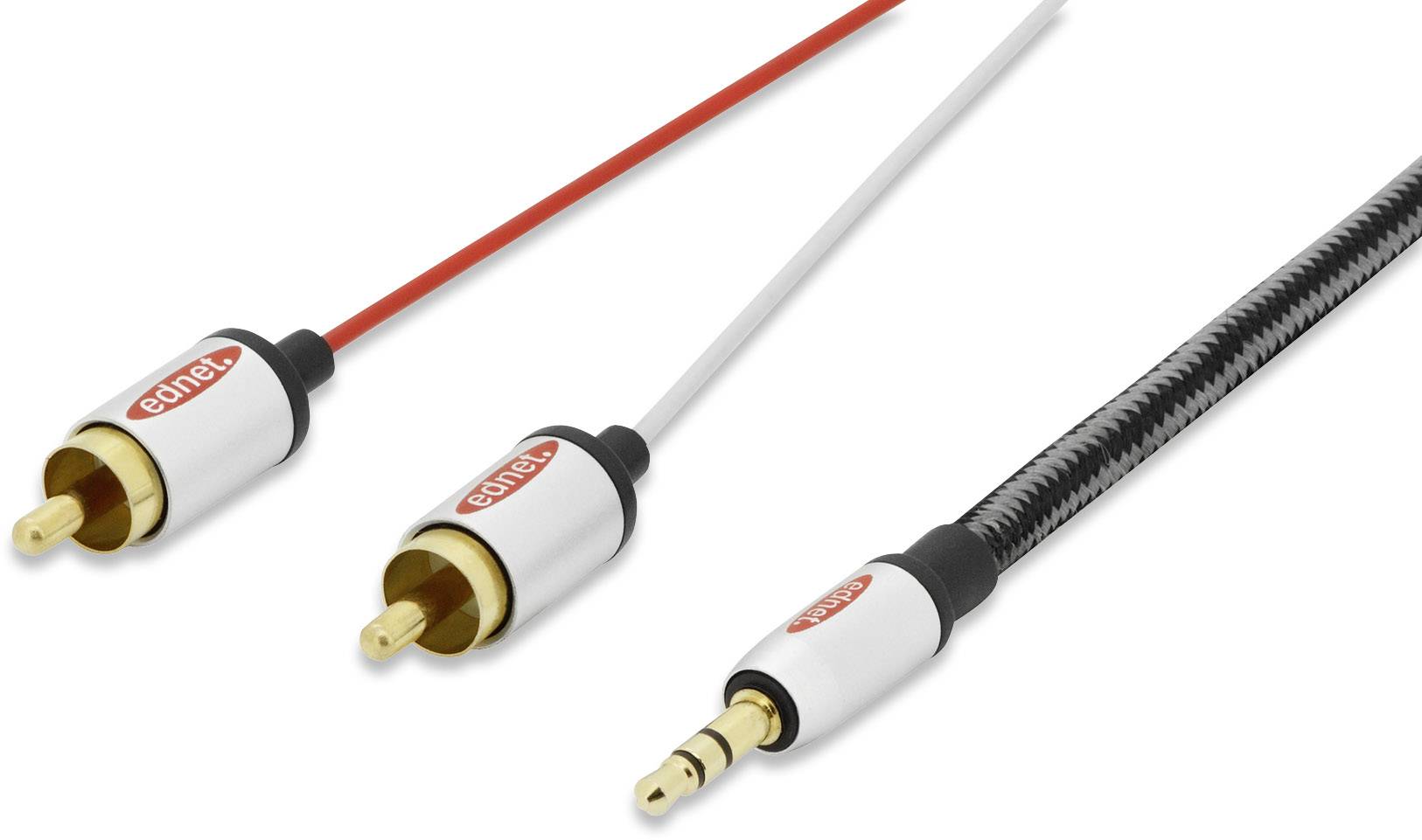 ednet 84542 Stereo Cinch (R/L) / Cinch Audio Anschlusskabel [2x Cinch-Stecker - 1x Klinkenstecker 3.5 mm] 2.50 m Schwarz Einzelschirm, Rund