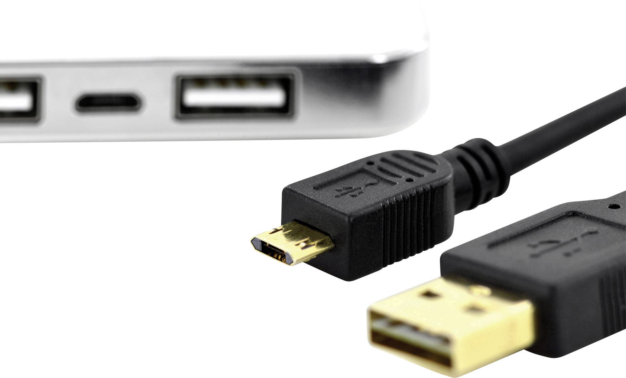 Digitus USB-Kabel USB 2.0 USB-A Stecker, USB-Micro-B Stecker 1.80m Schwarz Rund, beidseitig verwendbarer Stecker, doppelt