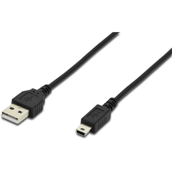 Digitus USB-Kabel USB 2.0 USB-A Stecker, USB-Mini-B Stecker 1.80 m Schwarz Rund, doppelt geschirmt