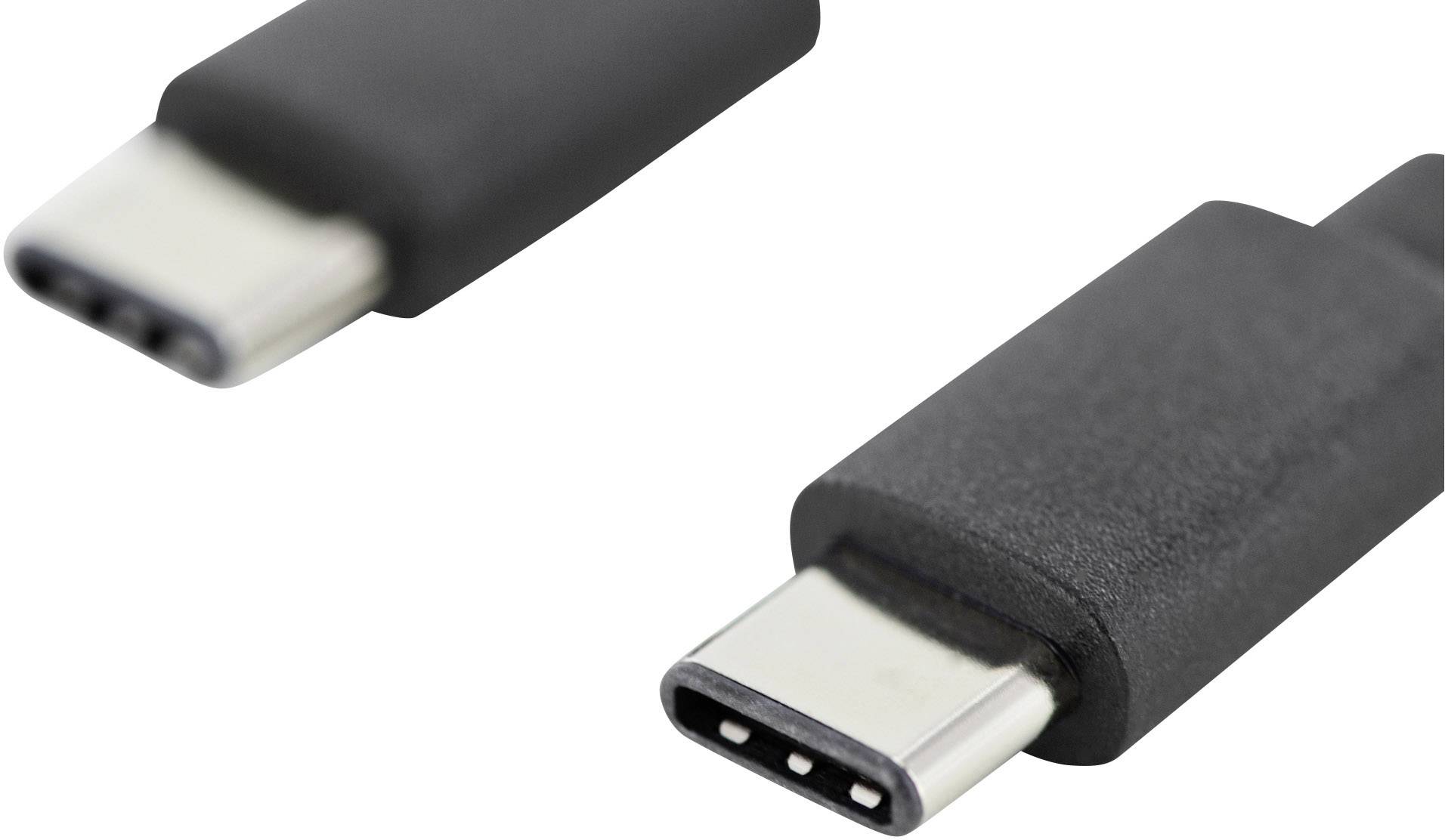 Zwei USB-C-Kabel in Nahaufnahme. Die Stecker sind silber mit schwarzem Gehäuse, dargestellt in schwebender Position.
