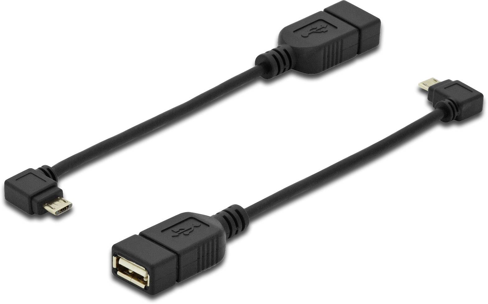 Zwei schwarze USB-Kabeladapter mit Micro-USB-Steckern auf der linken Seite und normalen USB-Anschlüssen auf der rechten Seite.
