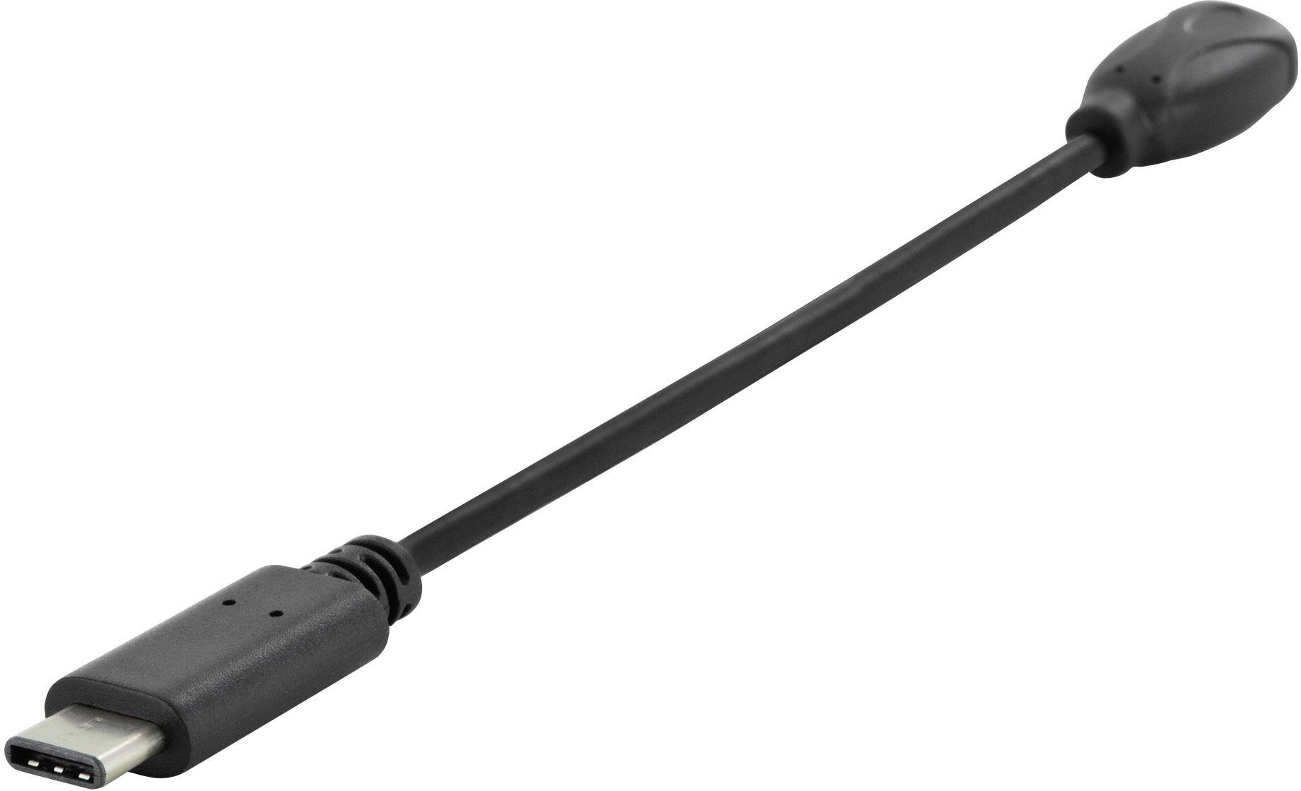 Digitus USB-Kabel USB 2.0 USB-C® Stecker, USB-Micro-B Buchse 0.15 m Schwarz Rund, beidseitig verwen