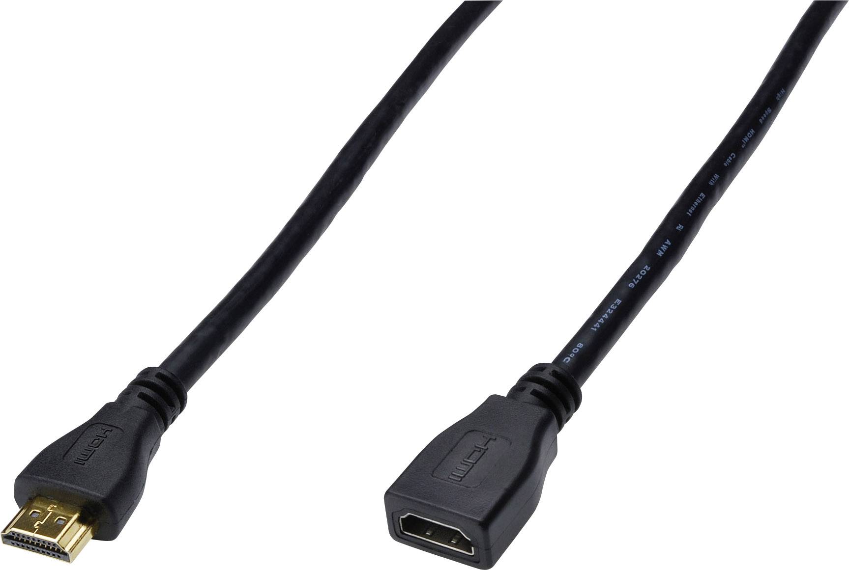 Digitus HDMI Verlängerungskabel HDMI-A Stecker, HDMI-A Buchse 5.00m Schwarz AK-330201-050-S Rund, vergoldete Steckkontakte