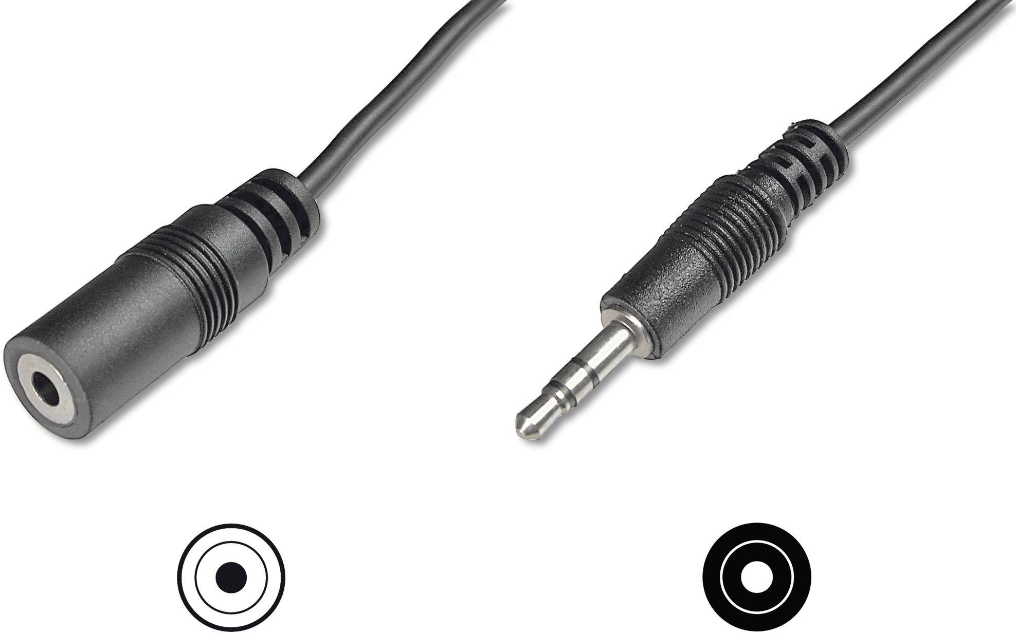 Digitus AK-510200-030-S Klinke Audio Anschlusskabel [1x Klinkenstecker 3.5mm - 1x Klinkenbuchse 3.5 mm] 2.50m Schwarz