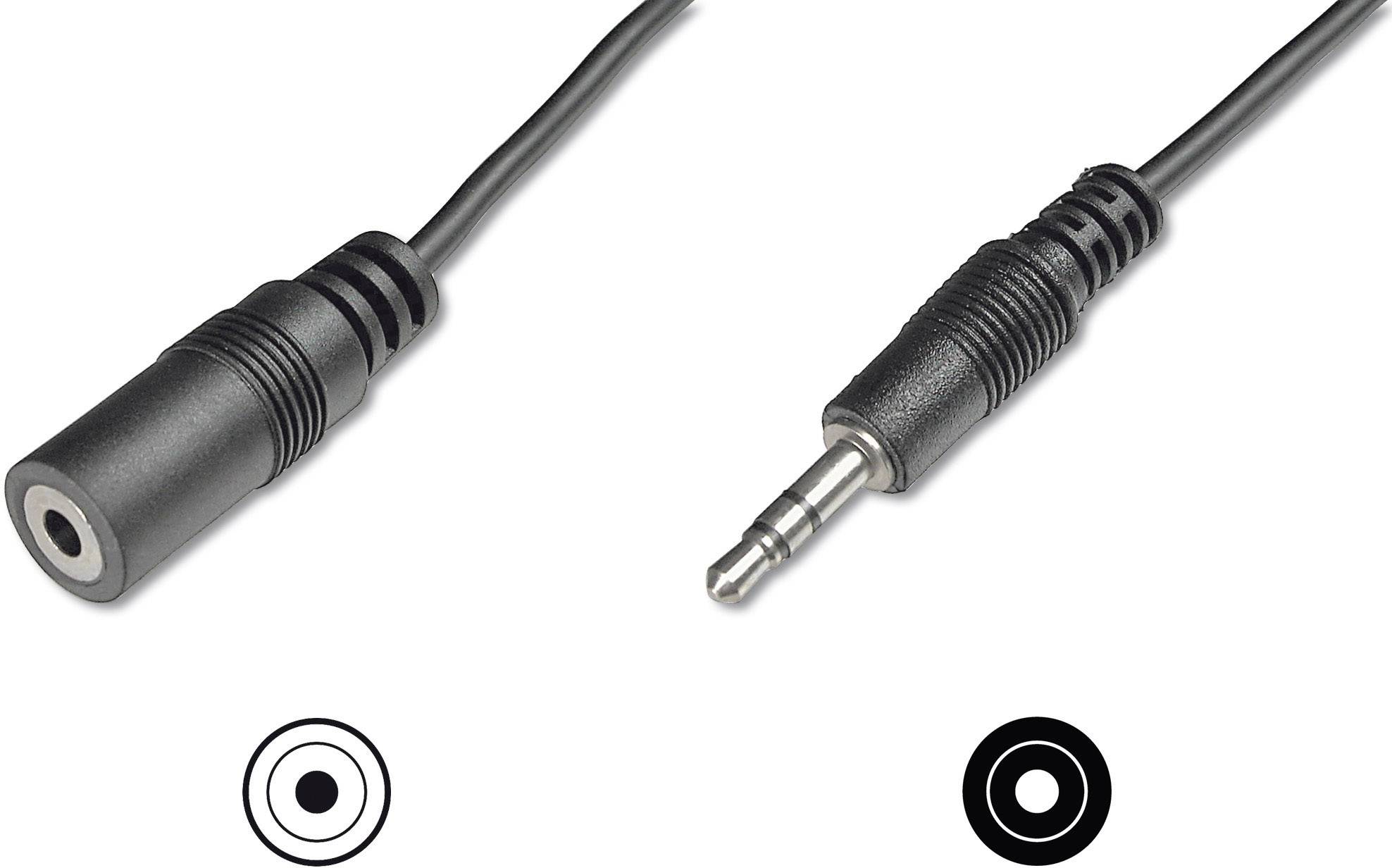 Digitus AK-510200-050-S Klinke Audio Anschlusskabel [1x Klinkenstecker 3.5mm - 1x Klinkenbuchse 3.5 mm] 5.00m Schwarz