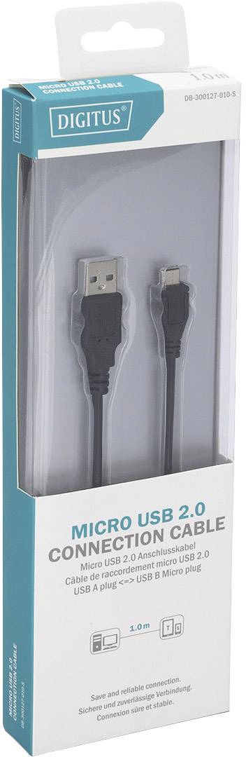 Digitus USB-Kabel USB 2.0 USB-A Stecker, USB-Micro-B Stecker 1.00 m Schwarz Rund, doppelt geschirmt DB-300127-010-S