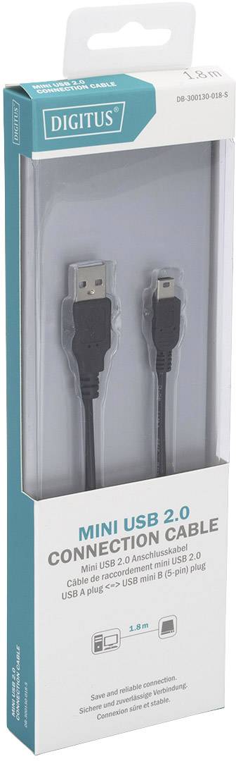 Digitus USB-Kabel USB 2.0 USB-A Stecker, USB-Mini-B Stecker 1.80 m Schwarz Rund, doppelt geschirmt