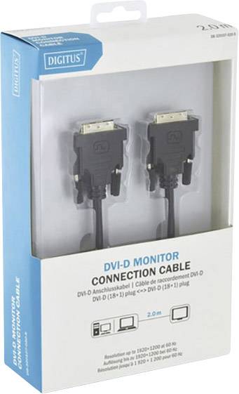 Digitus DVI Anschlusskabel DVI-D 18+1pol. Stecker, DVI-D 18+1pol. Stecker 2.00 m Schwarz DB-320107-020-S Rund, doppelt geschirmt DVI-Kabel