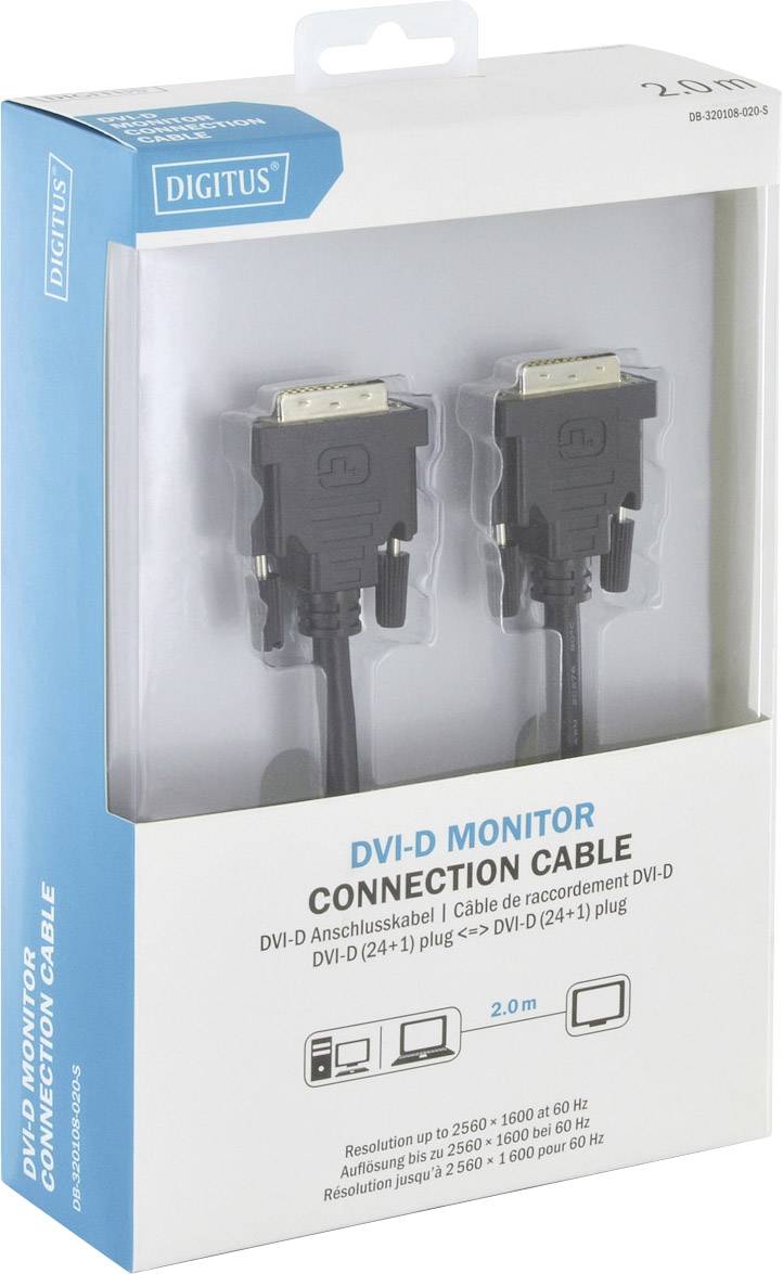 Digitus DVI Anschlusskabel DVI-D 24+1pol. Stecker, DVI-D 24+1pol. Stecker 2.00m Schwarz DB-320108-020-S Rund, doppelt geschirmt