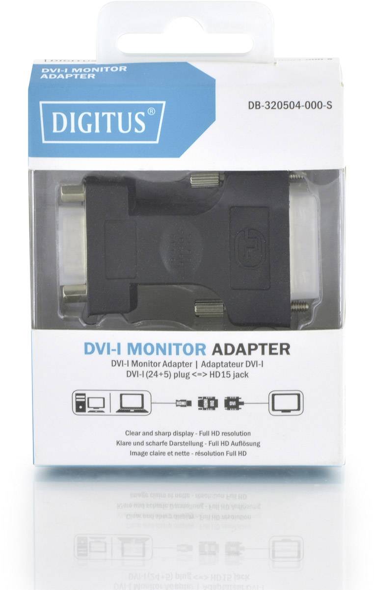Digitus DB-320504-000-S DVI / VGA Adapter [1x DVI-Stecker 24+5pol. - 1x D-SUB-Buchse 15pol.] Schwarz Einzelschirm, Geschirmt, Rund
