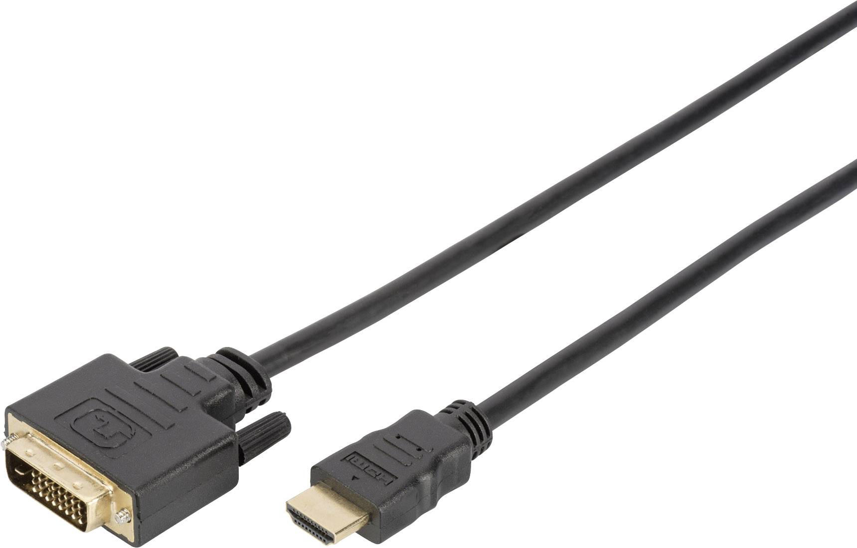 Schwarzes Kabel mit DVI-Stecker auf HDMI-Stecker.