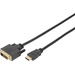 Digitus HDMI / DVI Adapterkabel HDMI-A Stecker, DVI-D 18+1pol. Stecker 2.00m Schwarz DB-330300-020-S HDMI-fähig, Rund, vergoldete
