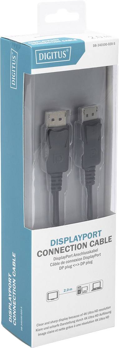 Digitus DisplayPort Anschlusskabel DisplayPort Stecker, DisplayPort Stecker 2.00m Schwarz DB-340100-020-S Rund, doppelt geschirmt