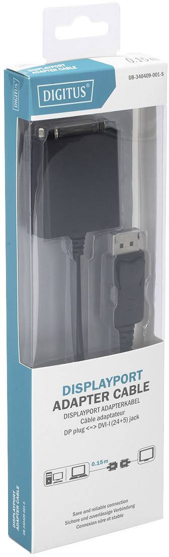 Digitus DB-340409-001-S DVI / DisplayPort Adapter [1x DisplayPort Stecker - 1x DVI-Buchse 24+5pol.] Schwarz Rund, doppelt