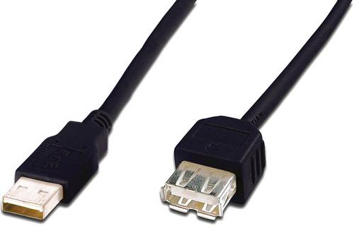 Digitus USB 2.0 Verlängerungskabel [1x USB 2.0 Stecker A - 1x USB 2.0 Buchse A] 5.00m Schwarz Rund,
