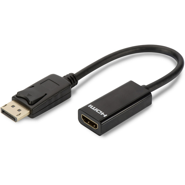 Digitus DisplayPort / HDMI Adapter [1x DisplayPort Stecker - 1x HDMI-Buchse] Schwarz Rund, doppelt geschirmt, verriegelbar