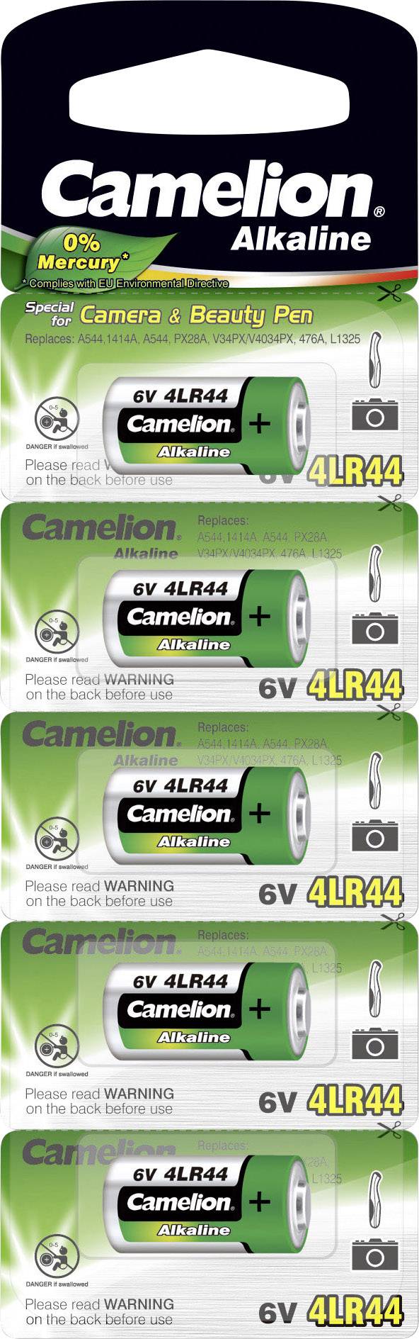 Camelion 4LR44 Spezial-Batterie 476A Alkali-Mangan 6 V 150 mAh 5 St.