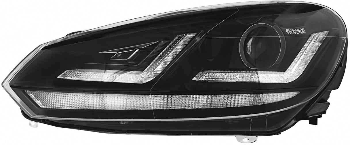Frontscheinwerfer eines Fahrzeugs mit modernem LED-Design, gezeigt von der Seite, enthüllt klare Linien und strukturierte Beleuchtungselemente.