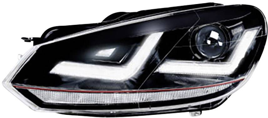 Scheinwerfer eines Autos mit modernem LED-Design und markantem, geometrischem Leuchtring; zeigt technologische Fortschritte im Fahrzeugdesign.