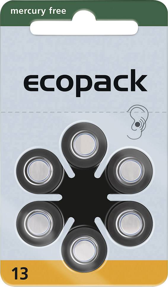 ecopack Knopfzelle ZA13 1.4 V 6 St. 285 mAh Zink-Luft ECO13