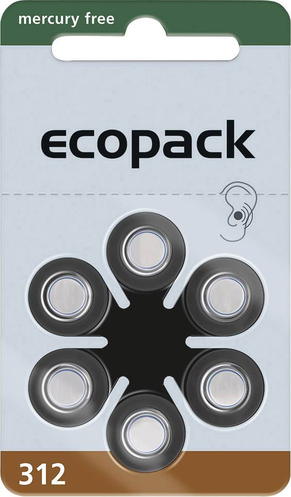 ecopack Knopfzelle ZA312 1.4 V 6 St. 161 mAh Zink-Luft ECO312