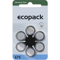 ecopack ECO675 Knopfzelle ZA 675 Zink-Luft 620 mAh 1.4 V 6 St. ecopack ECO675 Knopfzelle ZA 675 Zink-Luft 620 mAh 1.4 V 6 St.