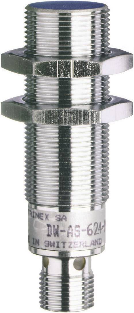 Zylindrischer Induktionssensor aus Metall mit Schraubgewinde und elektrischer Verbindung, hergestellt in der Schweiz.