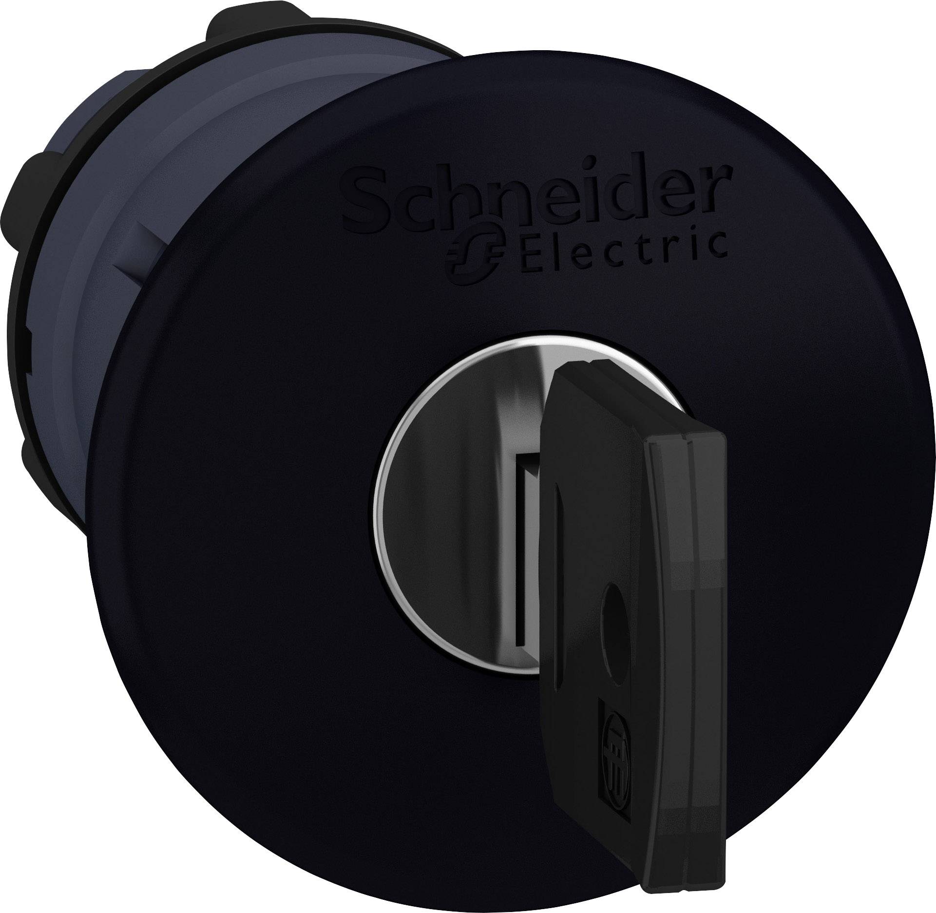 Schwarzer Drehschalter von Schneider Electric, frontal abgebildet; dient zur elektrischen Steuerung.