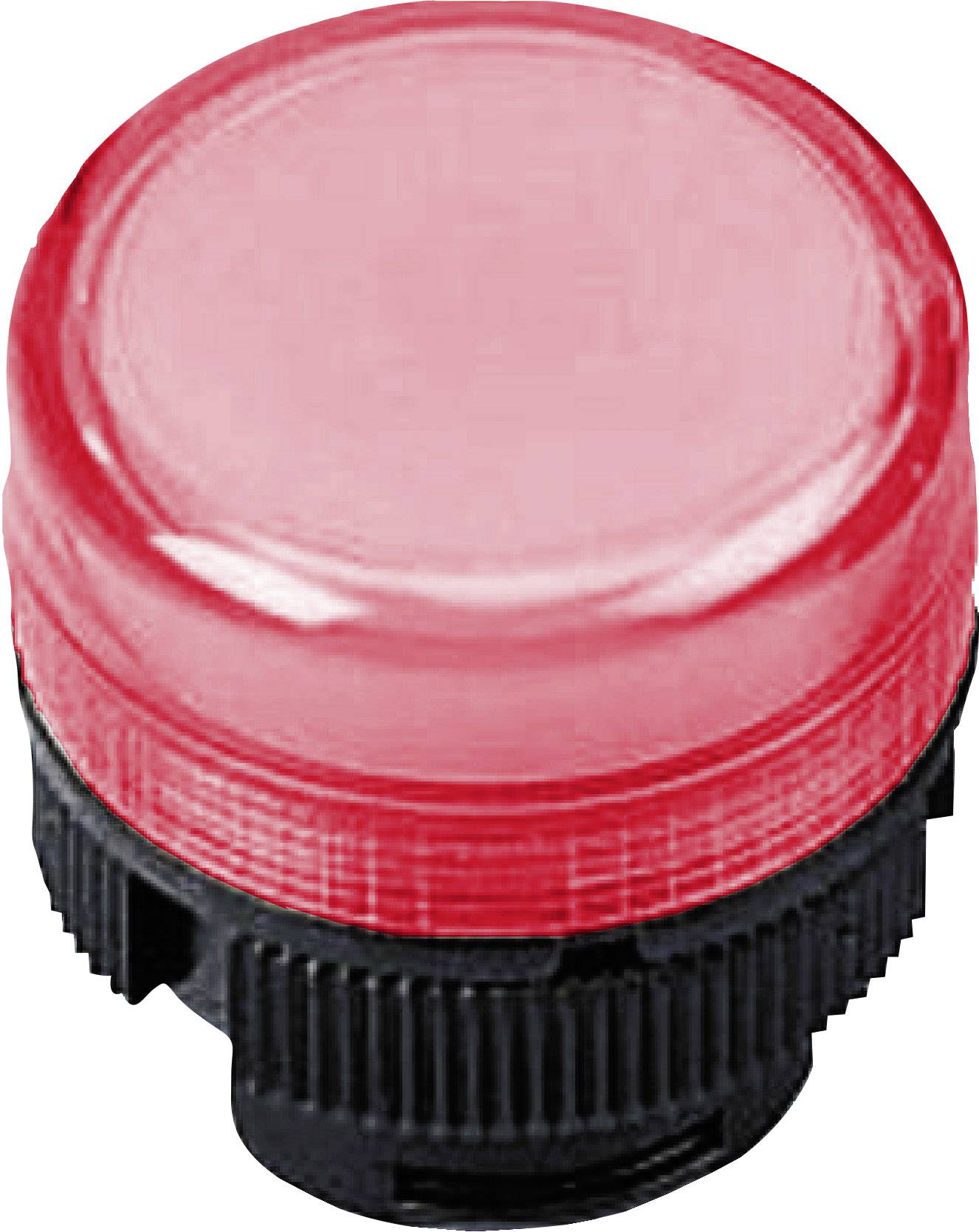 Roter Warnknopf in zylindrischer Form mit schwarzem Sockel, oft genutzt als visuelles Alarmsignal in industriellen oder technischen Umgebungen.