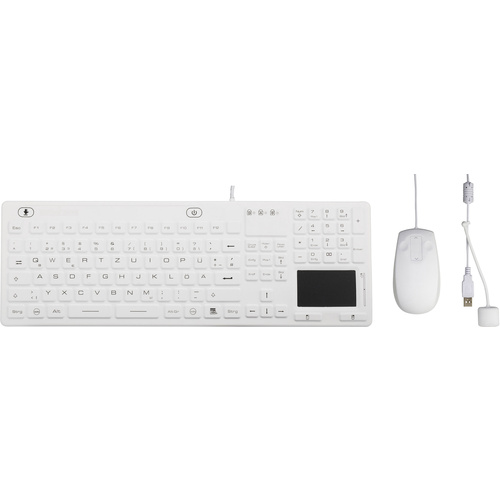 Renkforce IP 68 Industrie USB-Tastatur, Maus-Set Spritzwassergeschützt, Staubgeschützt, Touch-Oberfläche QWERTZ Weiß
