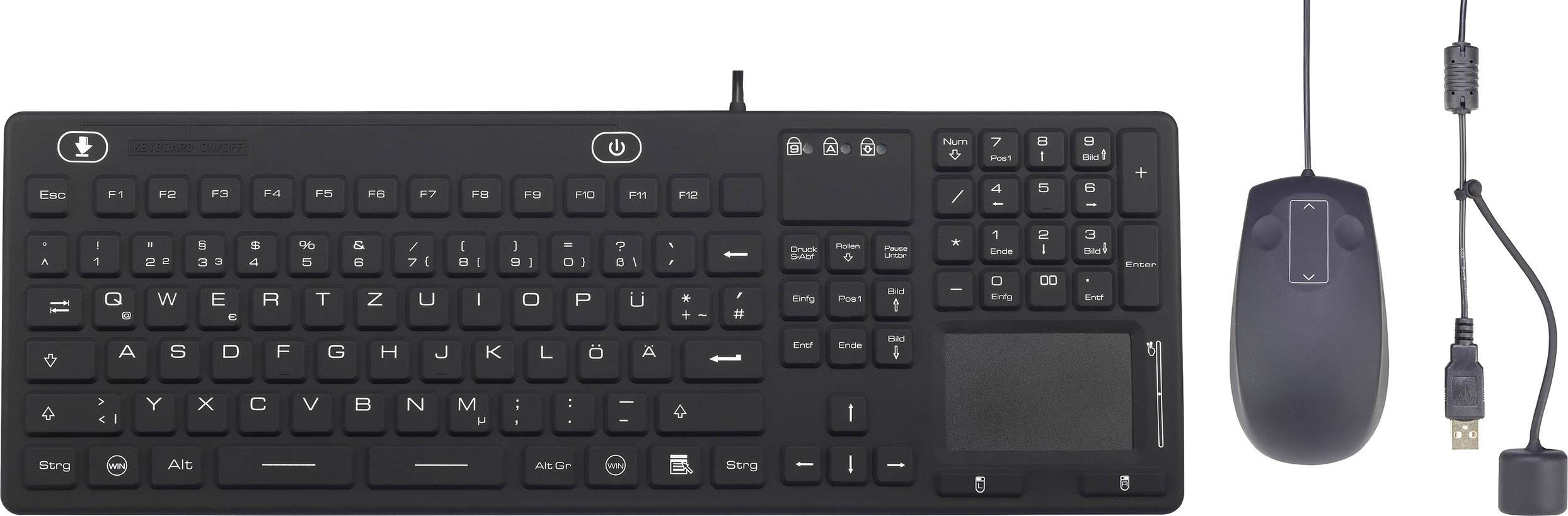 Renkforce IP 68 Industrie USB Tastatur, Maus-Set Spritzwassergeschützt, Staubgeschützt, Touch-Oberf