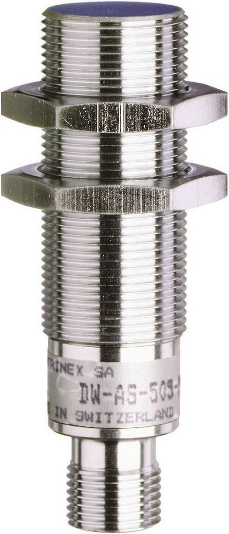 Ein zylindrischer, metallischer Näherungssensor mit Beschriftung 'DW-AS-509-M5'. Hergestellt in der Schweiz.