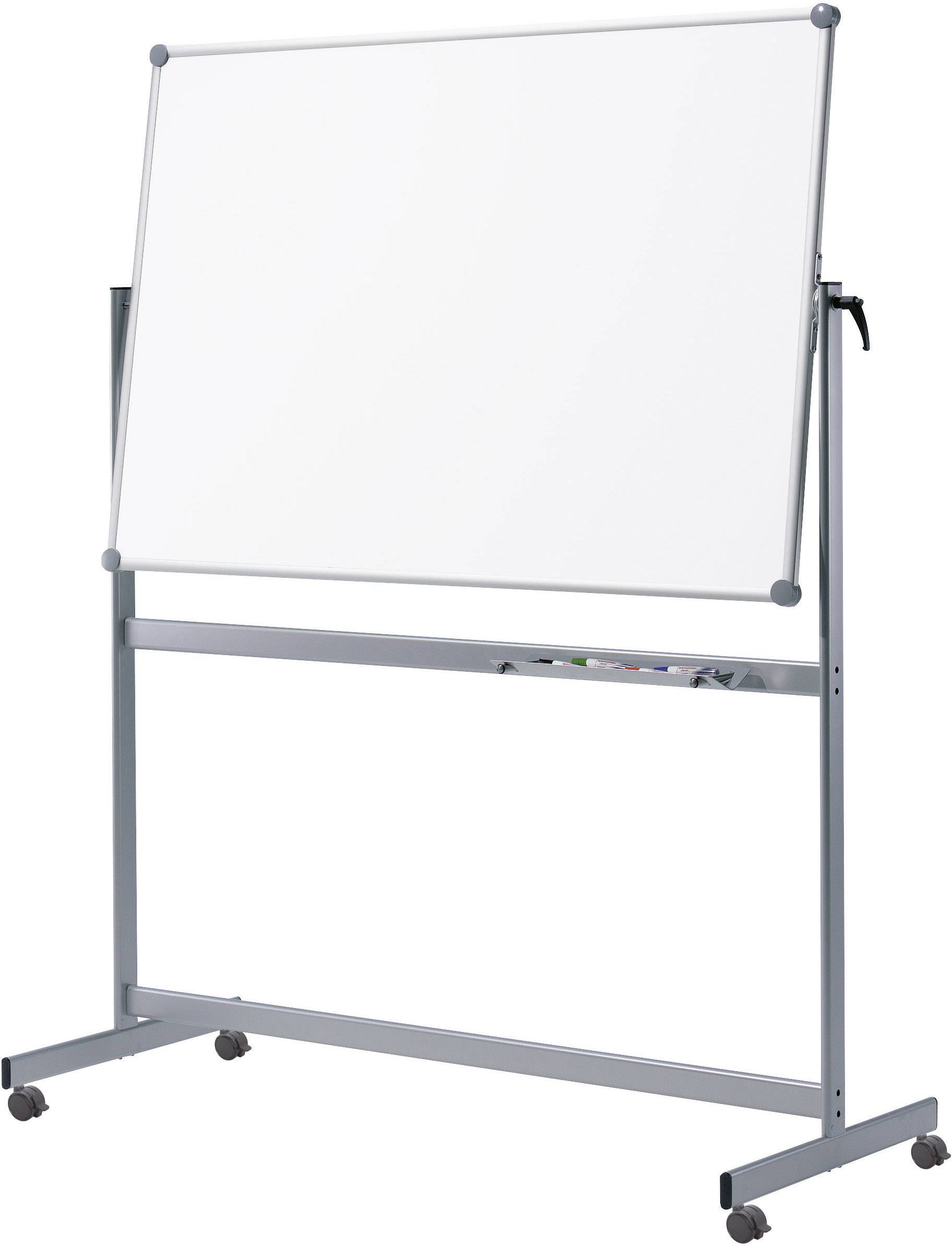 Weiße Flipchart-Tafel auf Rollen, leere Oberfläche, Metallrahmen.