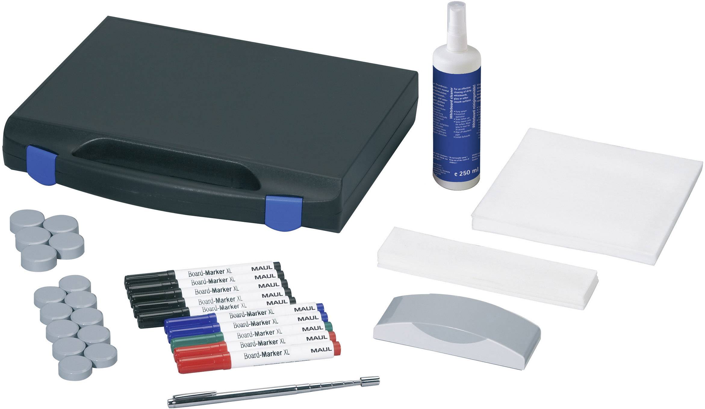 Maul Whiteboard Zubehör-Set Koffer inkl. 10 Boardmarkern, Tafelwischer, Reiniger, Kugelschreiber, Kraft- und Rundmagneten