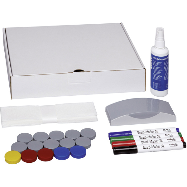 Maul Whiteboard Zubehör-Set Karton inkl. 4 Boardmarkern, Tafelwischer, Reiniger, 15 Magneten
