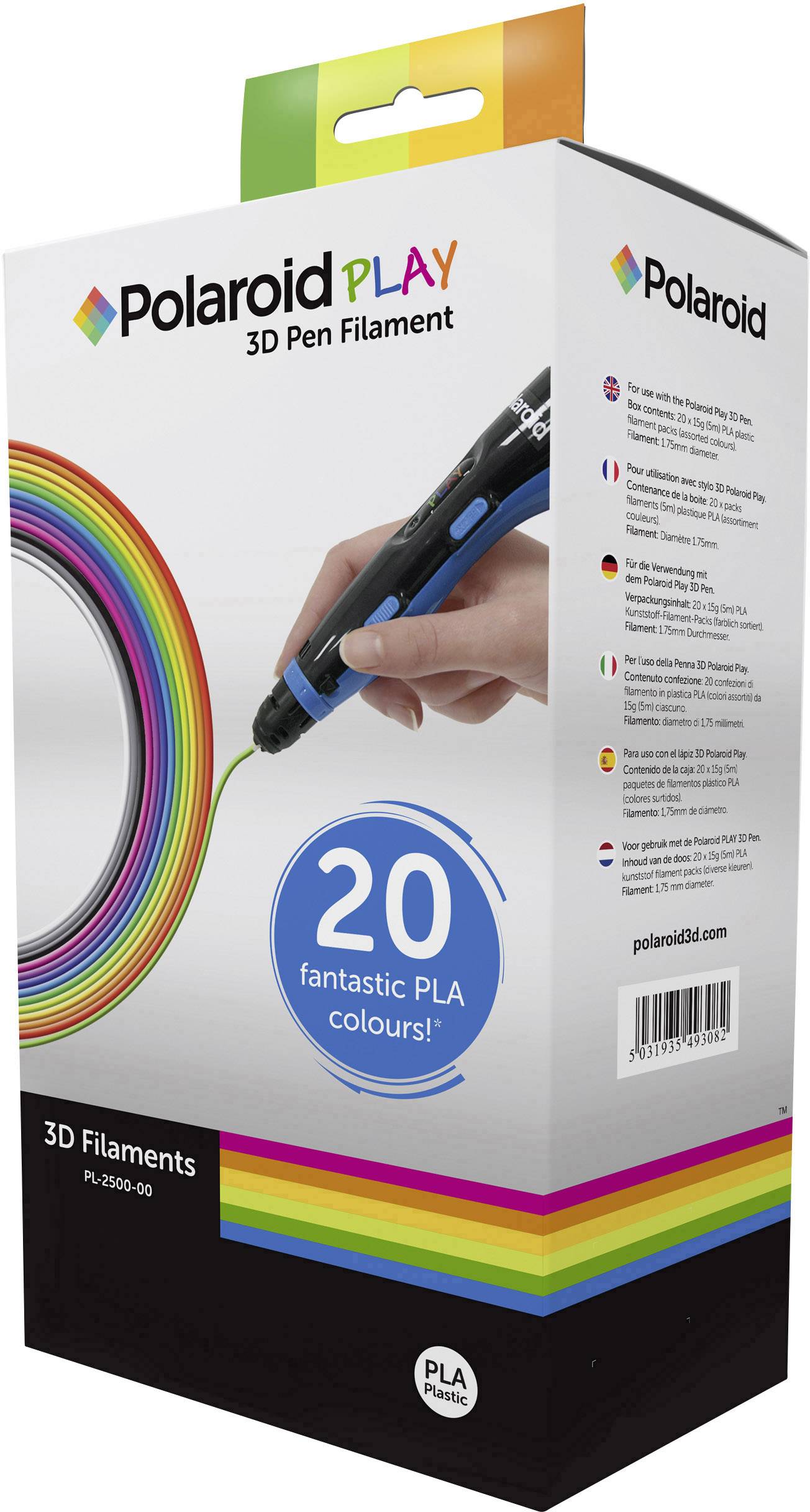 Polaroid 3D-FP-PL-2500-00 Play Filament PLA 1.75 mm 300 g Weiß, Schwarz, Gelb, Rot, Silber, Orange