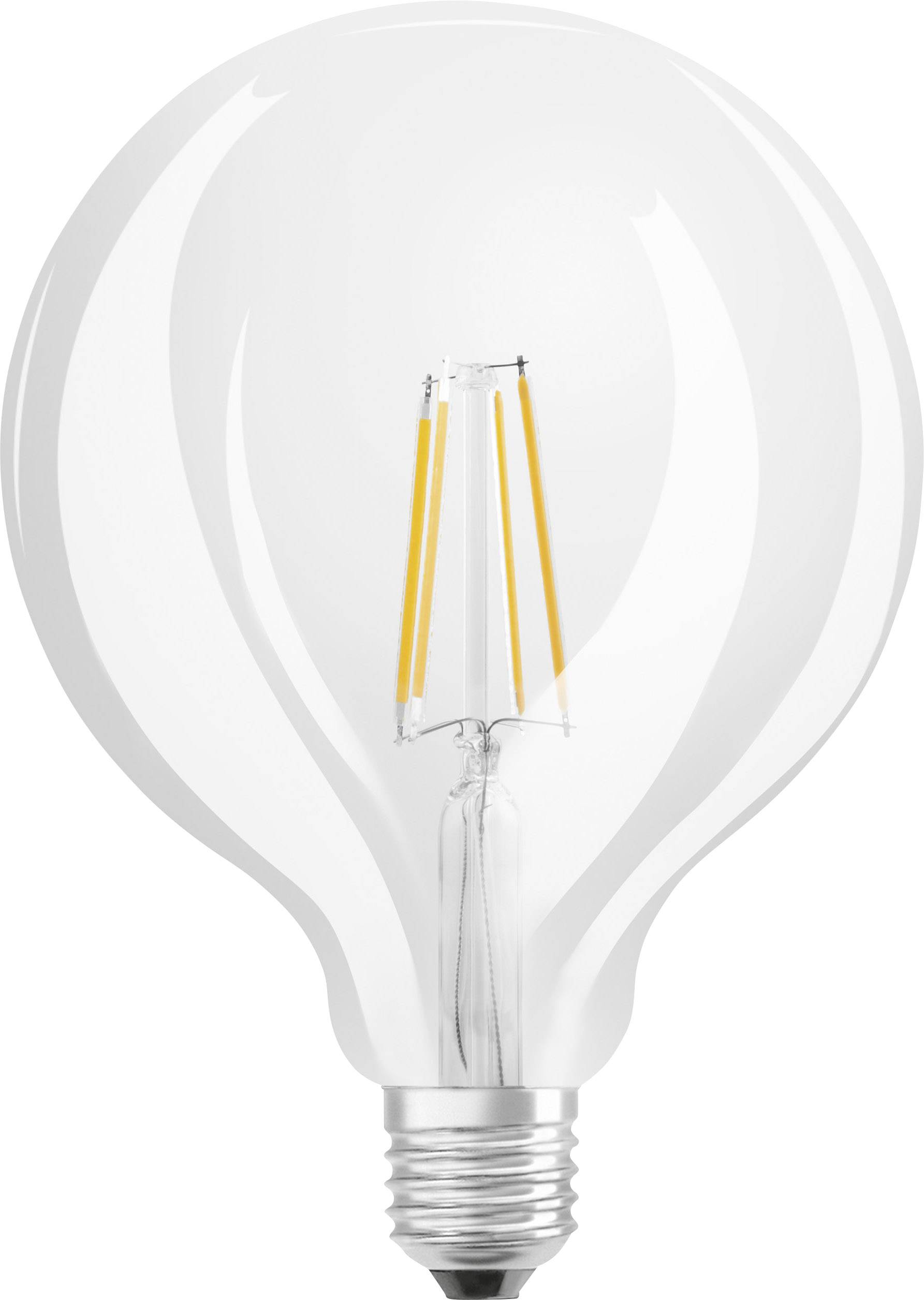 Glühbirne mit sichtbarem Filament und Schraubsockel, symbolisiert Innovation und Kreativität.