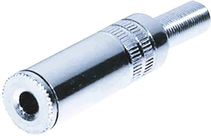 Metallischer 3,5-mm-Klinkenstecker, glänzend, mit geriffeltem Griffbereich, diagonale Ansicht.