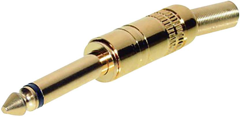 Goldener 6,35 mm Klinkenstecker, häufig verwendet für Audioverbindungen in professionellen und häuslichen Audiogeräten.